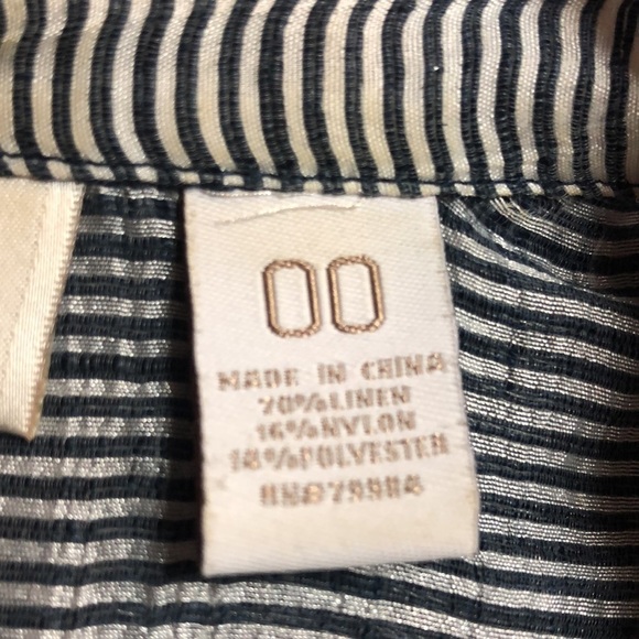 Chico’s Women’s Navy Silver Button Up Jacket Linen Blend Sheer Mini Stripe - Picture 4 of 8